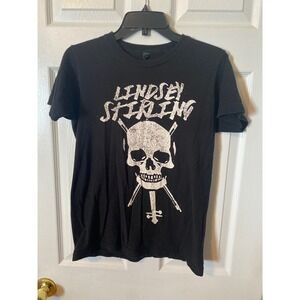 Lindsey Stirling Skull Violin Bow Graphic Concert T-Shirt Black Small Cotton